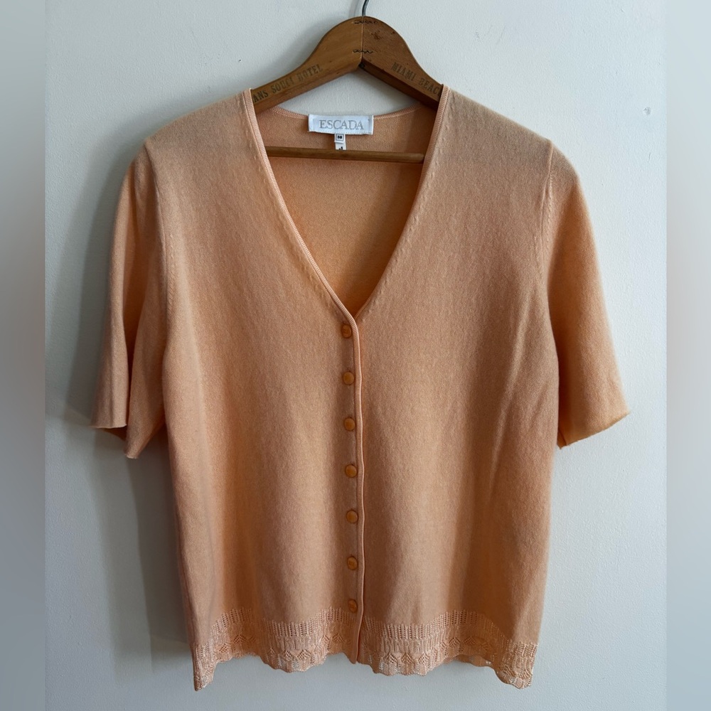 ❤️SOLD❤️ ESCADA Peach Orange Cashmere Knit Button Up V-Neck Sweater Cardigan Top